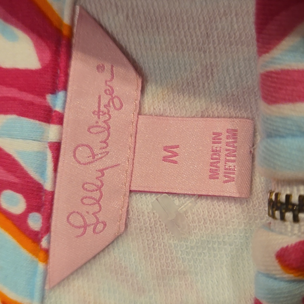 Lilly Pulitzer Ocean Blue/Pink Coral Design Print Half-Zip Popover Sweatshirt - Picture 2 of 11